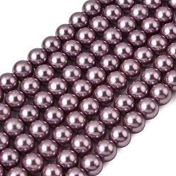 Серо-розавый Круглые бусины из экологически чистого окрашенного стекла с жемчугом, класс А, хлопковый шнур , увядшая роза, 8 мм, отверстие : 0.7~1.1 мм, около 52 шт / нитка, 15 дюйм