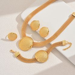 Золотой Комплекты из плоских круглых браслетов, серег, ожерелий и колец из сплава для женщин, золотые, ожерелья: 16.73 дюйм (42.5 см)