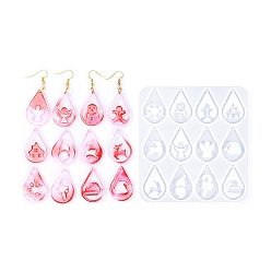 Teardrop DIY силиконовые формы кулон, формы для литья смолы, Новогодняя тема, слеза, 115x108x4.5 мм, отверстие : 1.2 мм