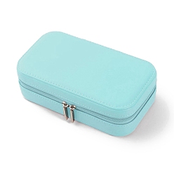 Pale Turquoise Imitation Leather Box, with Mirror, Jewelry Organizer, for Necklaces, Rings, Earrings and Pendants, Rectangle, Pale Turquoise, 17.5x9.5x5cm