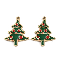 Зеленый 304 подвески из нержавеющей стали, с эмалью, ионное покрытие (ip), очарование рождественской елки, реальный 18 k позолоченный, зелёные, 16.5x13x1.5 мм, отверстие : 1 мм