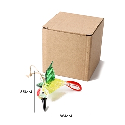 Желтый Стекло подвесные украшения, с джутовой веревкой, птица, желтые, Кулон : 85x86 мм