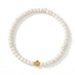 Говлит Богемный синтетический говлит круглые бусины эластичные браслеты, крестовые немагнитные гематитовые бусины растягивающиеся браслеты, внутренний диаметр: 6-7/8 дюйм (17.5 см)