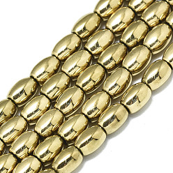 Real 18K Gold Plated Electroplate Non-magnetic Synthetic Hematite Beads Strands, Oval, Real 18K Gold Plated, 5.5x4mm, Hole: 0.5mm, about 68~70pcs/strand, 15.75 inch(40cm)
