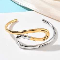 Real Gold Plated & Real Platinum Plated Двухцветные 304 браслеты-манжеты из нержавеющей стали для женщин, скрученный, ионное покрытие (ip), долговечный, настоящее золото и платина, внутренний диаметр: 1.77x2.38 дюйм (4.5x6.05 см)