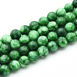Зеленый Природного кварца нитей бисера, окрашенные, круглые, имитация малайзийского нефрита, зелёные, 6~6.5 мм, отверстие : 0.9~1 мм, около 60~63 шт / нитка, 14.96~15.35 дюйм (38~39 см)