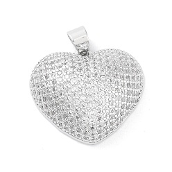 Платина Покрытие стойки латунь микропаве прозрачные подвески из кубического циркония, без кадмия и без свинца, долговечный, сердце, платина, 23x26x8 мм, отверстие : 6x4 мм