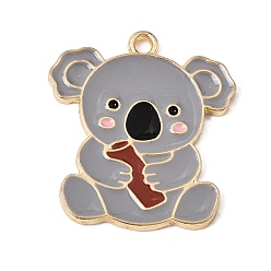 Gray Alloy Enamel Pendants, Koala Charms, Golden, Gray, 27x24x1.5mm, Hole: 2mm