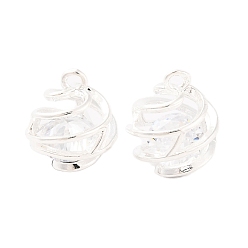 Посеребрённый Латунь прелести, со стеклом, без свинца и без кадмия, спиральная шпилька, 925 серебро покрытием, 11x10.5x10.5 мм, отверстие : 1.2 мм