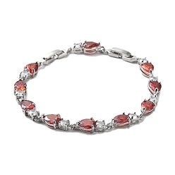 Темно-Красный Благородные идеи подарков для леди платиновый тон латунь микро паве кубический цирконий cz каплевидные звенья браслеты-цепочки, с группы часы застежками, темно-красный, 180x6 мм
