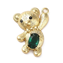 Real 18K Gold Plated Rack Plating Brass Micro Pave Cubic Zirconia Pendants, Bear Charms, Long-Lasting Plated, Cadmium Free & Lead Free, Real 18K Gold Plated, 20x14x5mm, Hole: 1.4mm