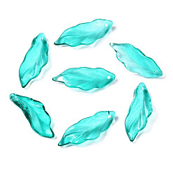 Светлый Морско-зеленый Прозрачный лак окрашенные стеклянные подвески, лист, светло-зеленый, 33~34x12x7~9 мм, отверстие : 1.5 мм