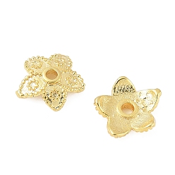 Настоящее золото 18K Шапочки и конусы для бусин, латунные, 5-лепестков цветка, реальный 18 k позолоченный, 8x8.5x2.5 мм, отверстие : 1.4 мм