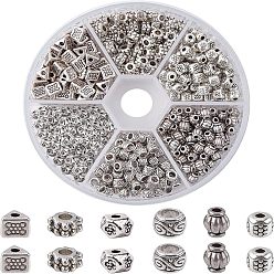 Argent Antique Alliage de perles d'entretoise de style tibétain, formes mixtes, argent antique, 480 pcs / boîte