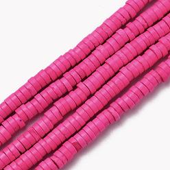 Deep Pink Synthetic Turquoise Beads, Dyed, Flat Round/Disc, Heishi Beads, Deep Pink, 6x2mm, Hole: 1.4mm, about 175pcs/strand, 15.16 inch(38.5cm)