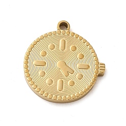 Real 14K Gold Plated 304 Stainless Steel Pendants,  Clock Charm, Real 14K Gold Plated, 15.5x15x1.5mm, Hole: 1.5mm
