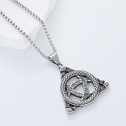 Нержавеющая Сталь Цвет Винтажный викингский узел Троицы 304 подвеска из нержавеющей стали, цепочка-коробочка для мужчин, цвет нержавеющей стали, 23.62 дюйм (60 см)