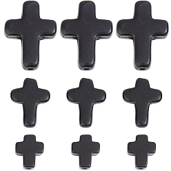 Черный 90 шт. 3 стили синтетические бирюзовые бусины, окрашенные, крестик, чёрные, 10~20x8~15x3.5~4 мм, отверстие : 1 мм, 30 шт / стиль