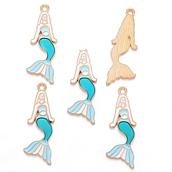 Русалка Эмалевые подвески из сплава с морскими животными, золотые, русалка, 32x10 мм, отверстие : 2 мм