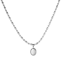 Нержавеющая Сталь Цвет 304 Ожерелья с овальными подвесками из полированной нержавеющей стали для женщин, не тускнеет, цвет нержавеющей стали, 15.75 дюйм (40 см), Кулон : 11x8x3 мм