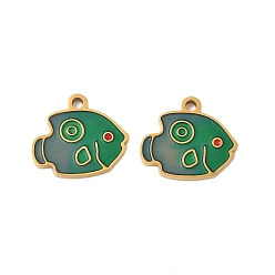 Fish 304 из нержавеющей стали шармы эмали, ионное покрытие (ip), Тема океана, золотые, рыба, 12.5x14.5x1.5 мм, отверстие : 1.5 мм