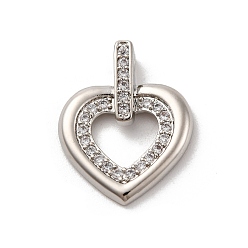 Прозрачный Латунные микро проложить кубического циркония подвески, долговечный, без свинца и без кадмия, платина, сердце, прозрачные, 19x15.5x4 мм, отверстие : 1.5 мм