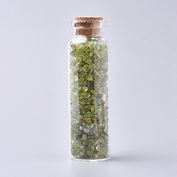 Peridot Glass Wishing Bottle, For Pendant Decoration, with Peridot Chip Beads Inside and Cork Stopper, 22x71mm