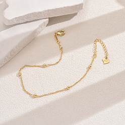 Настоящее золото 18K Модные винтажные пляжные браслеты с шариками из латуни, регулируемые женские цепочки для щиколотки, реальный 18 k позолоченный, 9-1/8 дюйм (230 мм)