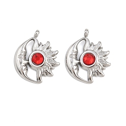 Рубин 304 из нержавеющей стали горный хрусталь подвески, подвески-камни со звездами и луной, январь, цвет нержавеющей стали, рубин, 19.5x16x3.5 мм, отверстие : 1.6 мм