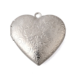 Нержавеющая Сталь Цвет 304 подвески из нержавеющей стали Locket, подвески в виде сердечек с узором, цвет нержавеющей стали, 29x28.5x7 мм, отверстие : 2.5 мм, внутренний диаметр: 21.5x20.5 мм