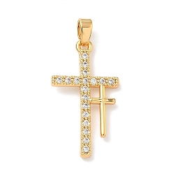 Прозрачный Латунные микро проложить кубического циркония подвески, крест прелести, без никеля , реальный 18 k позолоченный, прозрачные, 26x14.5x2 мм, отверстие : 4x2 мм