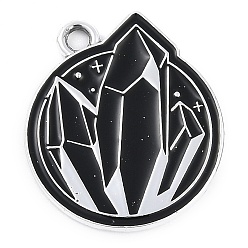 Плоский Круглый Подвески из сплава , с черной эмалью, платина, плоско-круглые, 23x20x1.5 мм, отверстие : 2 мм