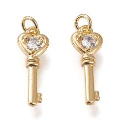 Золотой Латунные микро проложить кубического циркония подвески, долговечный, Сердце ключевых, прозрачные, золотые, 18x6.5x2 мм переходные кольца: 4x0.8 мм, внутренний диаметр: 2.4 мм