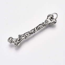 Античное Серебро Тибетский сплав стиля большие кулоны, формой кости, античное серебро, 57.5x13x8 мм, отверстие : 7.5 мм