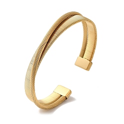 Настоящее золото 18K Браслеты-манжеты из нержавеющей стали с крестообразным креплением для женщин, реальный 18 k позолоченный, внутренний диаметр: 2-3/8 дюйм (6 см), 10 мм