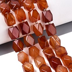 Red Agate Dyed Natural Red Agate Beads Strands, Faceted Diamond Cut Beads, Rhombus, with Seed Beads, 13~15x11.5~13.5x11.5~13.5mm, Hole: 1~1.2mm, about 24~25pcs/strand, 14.96~16.14 inch(38~41cm)