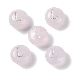 Letter L Природного розового кварца бусы, рондель с письмом, Письмо L, 8.5~9x5~5.5 мм, отверстие : 1.2 мм