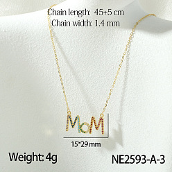 Слово Ожерелья с подвесками из латуни с микропаве из разноцветных кубических цирконий ко Дню матери, золотые, слово мама, 17.72 дюйм (45 см), Кулон : 29x15 мм