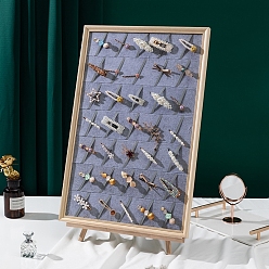 Средний Синий Шифер Настольная деревянная рамка для демонстрации заколок для волос, настенный органайзер для заколок для волос, покрытый бархатом, прямоугольные, средний грифельно-синий, 60x40 см