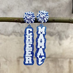 Темно-Синий Подвесные акриловые серьги-гвоздики с принтом ко Дню матери, слово чир мама, слева и справа, темно-синий, 69x16 мм