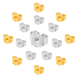 Platinum & Golden 8Pairs 2 Style Sterling Silver Ear Nuts, Earring Backs, Platinum & Golden, 4x5x2.5mm, Hole: 0.8mm, 4pairs/style