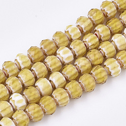 Золотистый Стеклянные бусины, граненые, RONDELLE с цветком, золотые, 9.5~10x7.5~8 мм, отверстие : 1.5~2 мм, около 72 шт / нитка, 21.2 дюйм