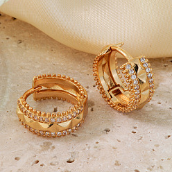 Золотой Блестящие полые латунные серьги-кольца из прозрачного кубического циркония, минималистский винтажный стиль для женщин, золотые, 14x7 мм