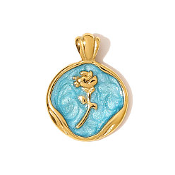 Настоящее золото 18K День святого Валентина 304 эмалевые подвески из нержавеющей стали, плоский круглый с цветными чарами, ионное покрытие (ip), реальный 18 k позолоченный, 19x14 мм