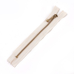 White Garment Accessories, Nylon Closed-end Zipper, with Metal Zipper Puller, Zip-fastener Component, Antique Bronze, White, 18.8~19.2x2.8x0.2mm