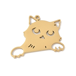 Золотой 304 подвески из нержавеющей стали, подвеска в форме полой кошки, золотые, 22.5x29x1.5 мм, отверстие : 1.5 мм