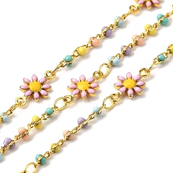 (52) Непрозрачная лаванда Латунные эмалевые цепи с цветочными звеньями, без свинца и без кадмия, долговечный, стойки покрытие, пайки, с катушкой, разноцветные, 13x7.5x2 мм и 5x2x3 мм и 3.5x2.5x0.5 мм