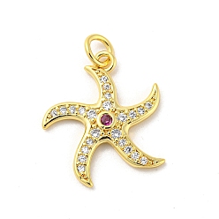 Морская звезда Латунные микро проложить кубического циркония подвески, без кадмия и без свинца, животное, морская звезда, 19x17x2.1 мм
