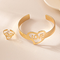 Сердце Сплав ювелирных изделий, включая браслеты-манжеты и манжетные кольца для женщин, сердце, 60 мм, 18 мм, 2 шт / комплект