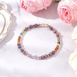 Лиловый Стекло вышитый бисером браслеты для женщин, рондель, граненые, сирень, 7-7/8 дюйм (20 см)